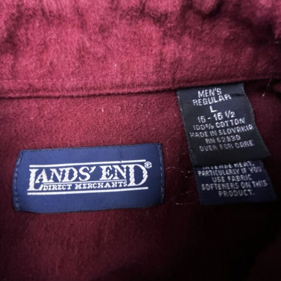 Vintage Lands End Chamois Flannel Shirt Men L Red Work Long Sleeve Chest Pockets - Picture 4 of 10